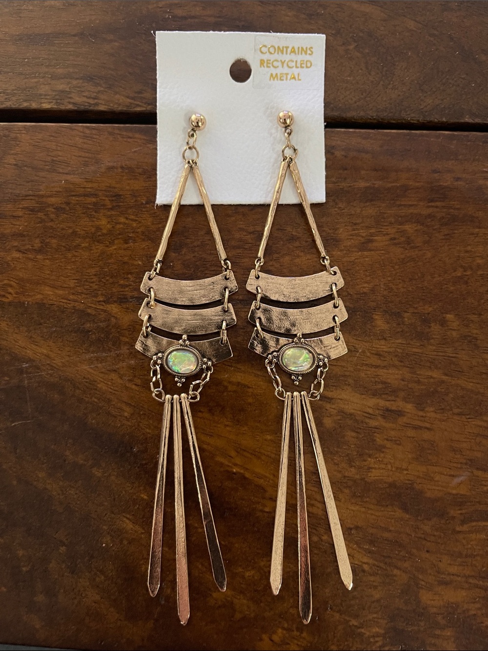 NWT Free People Gold Tone Opal Dangle Fringe Earrings